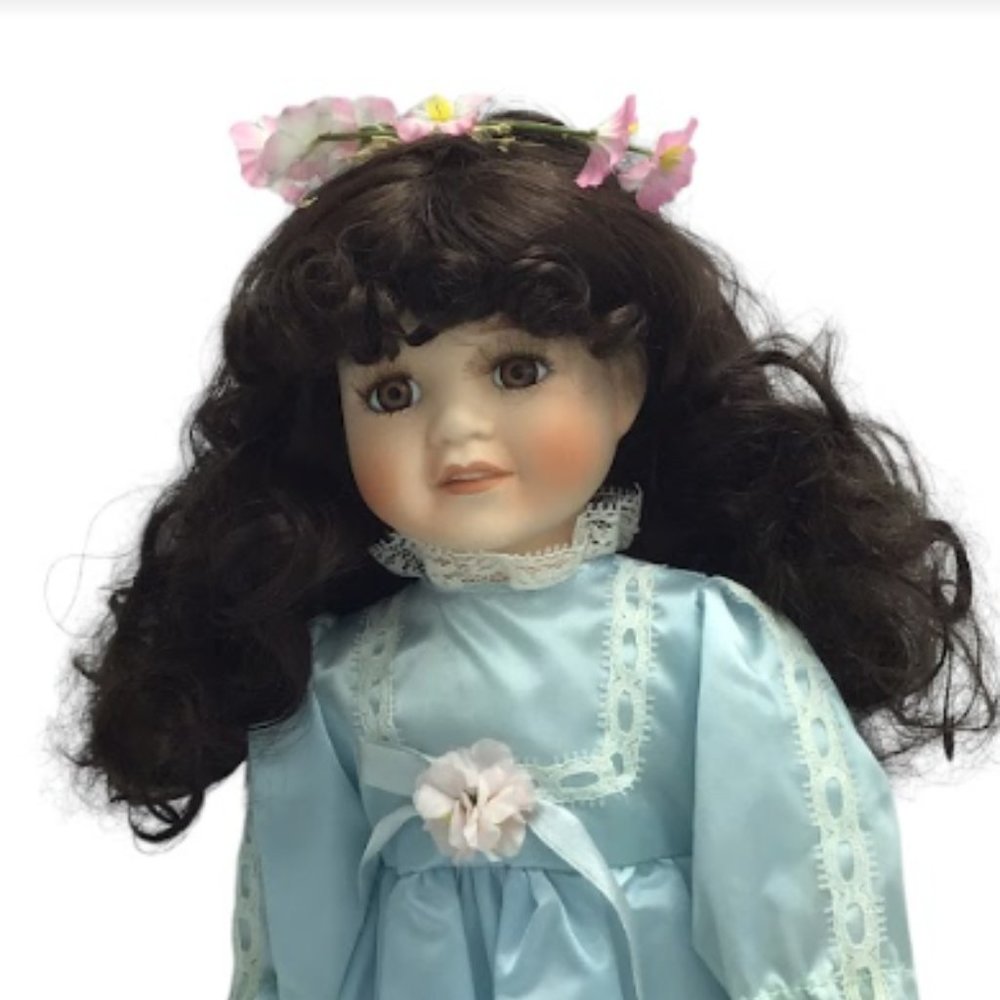 Vintage Porcelain Light Blue Laced Dress Doll
